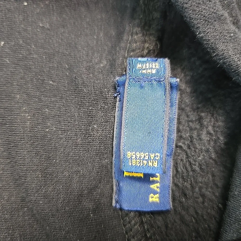 Polo Ralph Lauren‎ Hoodie Men Small Black Funnel Neck Raglan Pullover Sweatshirt